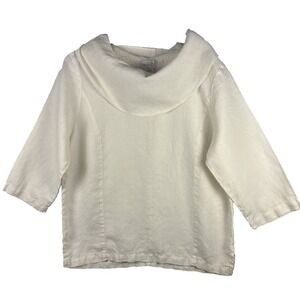 Mosaic USA Tunic Top Women M Ivory Linen  3/4 Sleeve Lagenlook Minimal  Beach